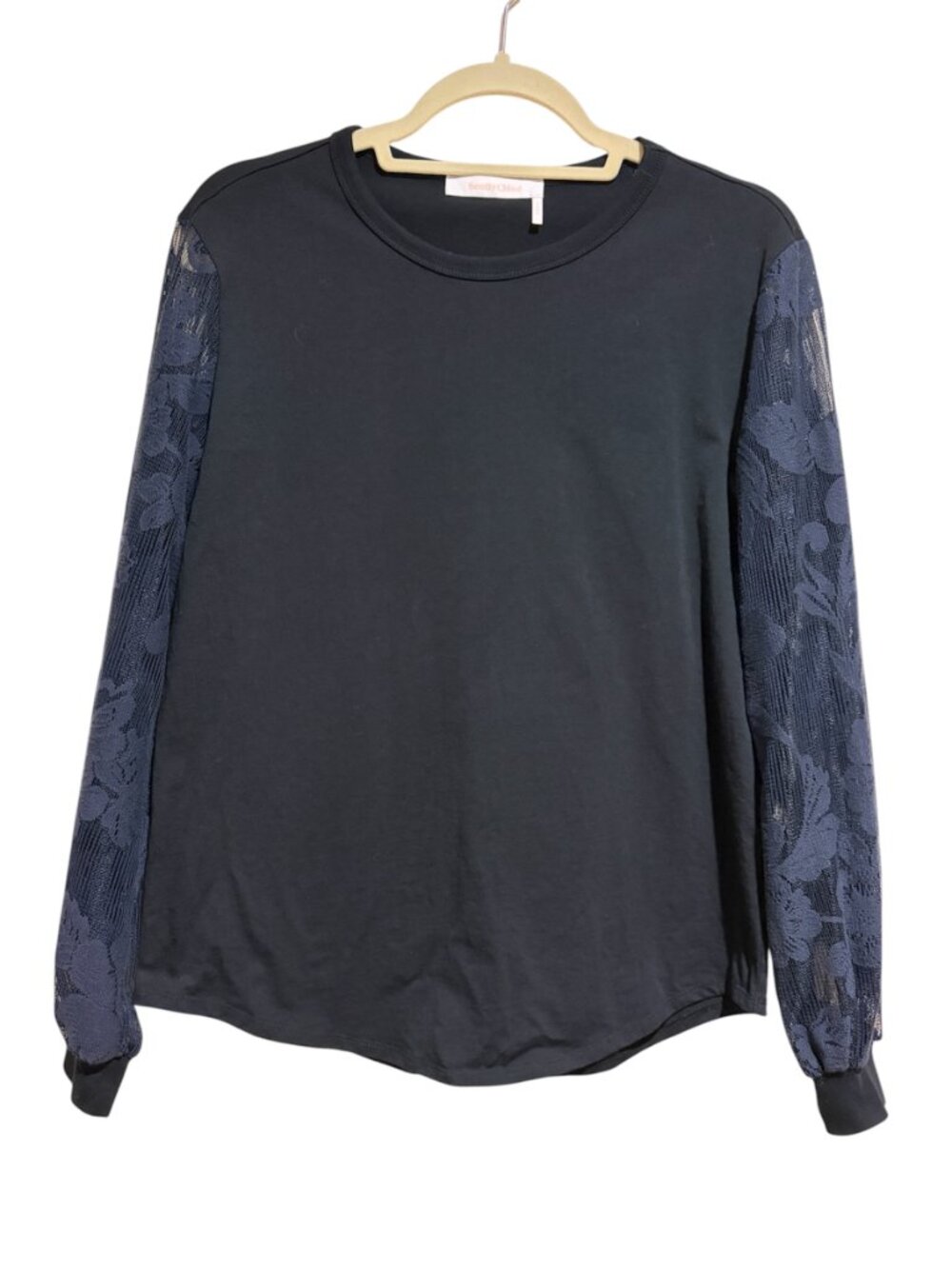 See by Chloe Black Lace Long Sleeve T-Shirt Top Blouse